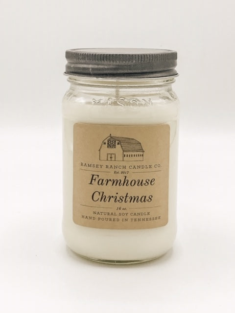 Farmhouse Christmas 16 oz Mason Jar